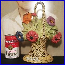 10 antique cast iron doorstop garden flower basket home bouquet vtg cottage art
