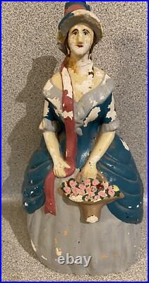 11.25 Antique Whitman Ma Cast Iron Door Stop Hand Painted Victorian Woman