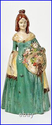 11.25 Antique Whitman Ma Cast Iron Door Stop Hand Painted Victorian Woman