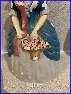 11.25 Antique Whitman Ma Cast Iron Door Stop Hand Painted Victorian Woman