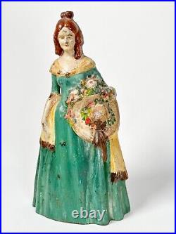 11.25 Antique Whitman Ma Cast Iron Door Stop Hand Painted Victorian Woman