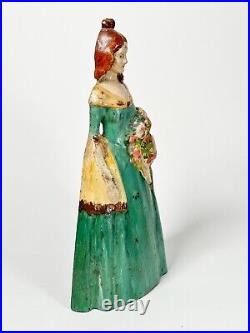 11.25 Antique Whitman Ma Cast Iron Door Stop Hand Painted Victorian Woman