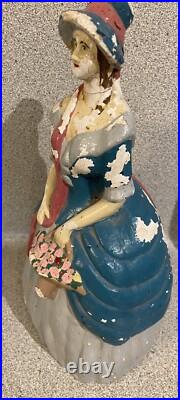 11.25 Antique Whitman Ma Cast Iron Door Stop Hand Painted Victorian Woman