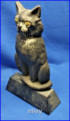 12.5 lb. ANTIQUE VINTAGE c. 1910 CAST IRON HALLOWEEN BLACK CAT DOORSTOP
