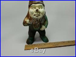 12 Antique Vintage Cast Iron Garden Gnome Carrying Bag Metal Door Stop Troll