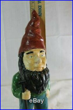 13 Antique Vintage Cast Iron Garden Gnome Carrying Shovel Metal Door Stop Troll