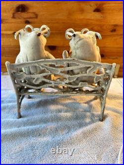 16.6 lb Cast Iron Doorstop Frogs w Glasses On Floral Bench Garden Decor VTG