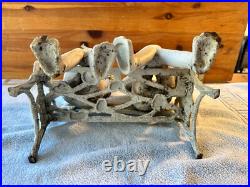 16.6 lb Cast Iron Doorstop Frogs w Glasses On Floral Bench Garden Decor VTG