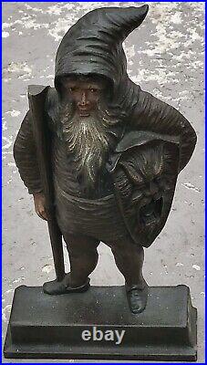1900-20 Bradley & Hubbard Cast Iron Door Stop Warrior Elf Monk Gnome B & H Broke