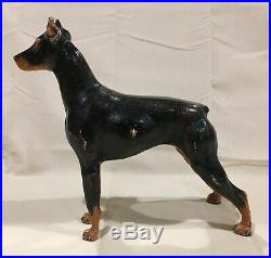 1920-1948 Hubley Doberman Pinscher Dog Doorstop Painted Cast Iron Black Rust USA