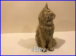1920's Antique Hubley Fireside Sitting Cat Large Painted Gray Cast Iron Doorstop