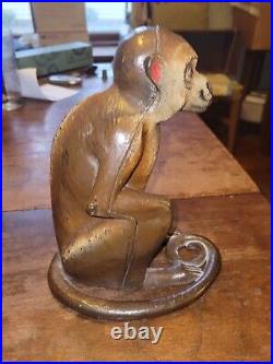1920s-30s Vintage HUBLEY Poly Chromed Cast Iron MONKEY with Curled Tail DOORSTOP