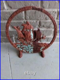 1920s CAST IRON TOWER ADVENTURER SHIP NAUTICAL Door Stop Extremely Rare 17 1/2 1920s CAST IRON TOWER ADVENTURER SHIP NAUTICAL Door Stop Extremely Rare 17 1/2