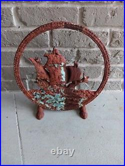 1920s CAST IRON TOWER ADVENTURER SHIP NAUTICAL Door Stop Extremely Rare 17 1/2 1920s CAST IRON TOWER ADVENTURER SHIP NAUTICAL Door Stop Extremely Rare 17 1/2