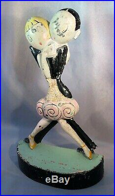 1920s CHARLESTON DANCERS Cast Iron DOORSTOP Art Deco Hubley FISH Rare ANTIQUE