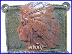 1920s INDIAN CHIEF Cast Iron Bookend Doorstop Art Statue Swirling Log Good Luck