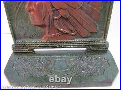 1920s INDIAN CHIEF Cast Iron Bookend Doorstop Art Statue Swirling Log Good Luck