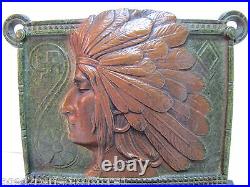 1920s INDIAN CHIEF Cast Iron Bookend Doorstop Art Statue Swirling Log Good Luck