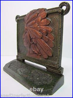 1920s INDIAN CHIEF Cast Iron Bookend Doorstop Art Statue Swirling Log Good Luck