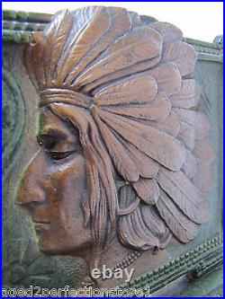 1920s INDIAN CHIEF Cast Iron Bookend Doorstop Art Statue Swirling Log Good Luck
