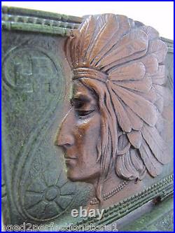 1920s INDIAN CHIEF Cast Iron Bookend Doorstop Art Statue Swirling Log Good Luck