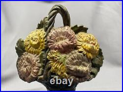 1925 Cast Iron Waverly Studio Illinois Flower Basket Door Stop Book End 6.5