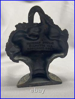 1925 Cast Iron Waverly Studio Illinois Flower Basket Door Stop Book End 6.5