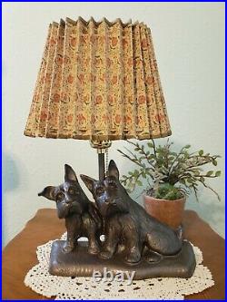 1930-40s Vintage Cast Iron Scotty Terrier Dogs Door Stop Lamp