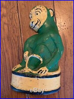1930 Taylor Cook Cast Iron Original Paint Monkey Doorstop Antique Vintage