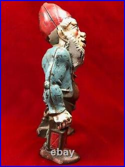 1931 Cast Iron Gnome with Lantern & Keys Doorstop Original Paint #83233 Nuydea