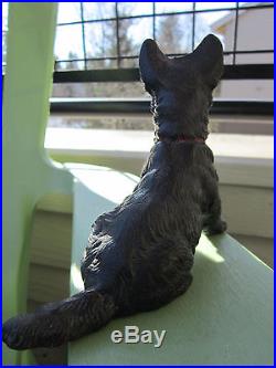 #1 ANTIQUE ORIGINAL HUBLEY CAST IRON SITTING SCOTTIE DOG ART STATUE DOORSTOP