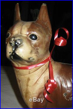 # 1 Premium Antique Hubley Brown & Cream Lg. Boston Terrier Cast Iron Doorstop