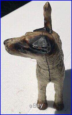 20th C Antique Hubley Wire Hair Fox Terrier Cast Iron Doorstop Original Paint