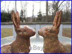 2 Antique Cast Iron Rabbit Bunny Door Stop Garden Lawn Ornament Statue Figurine
