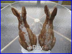2 Antique Cast Iron Rabbit Bunny Door Stop Garden Lawn Ornament Statue Figurine