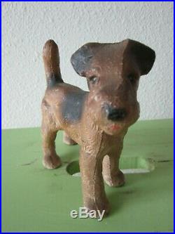#2 Antique Original Hubley Cast Iron Fox Terrier Dog Doorstop/bookend Art Statue