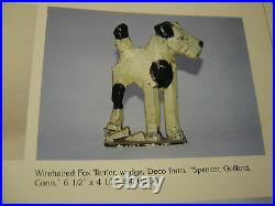 # 2 Antique Spencer Art Deco Geometric Hubley Cast Iron Toy Dog Statue Doorstop