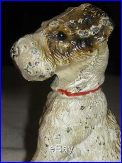 # 2 Solid Antique Hubley Cast Iron Fox Terrier Dog Art Statue Sculpture Doorstop