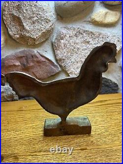 (2) Two Cast Iron Doorstop Roosters Very Heavy Primitive Vintage