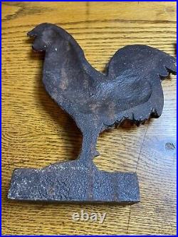 (2) Two Cast Iron Doorstop Roosters Very Heavy Primitive Vintage