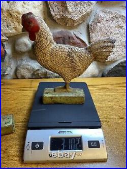 (2) Two Cast Iron Doorstop Roosters Very Heavy Primitive Vintage