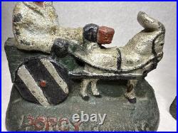 2 Vintage Porgy Charleston SC Cast Iron Doorstop Mule with Rider In Cart MINT B14