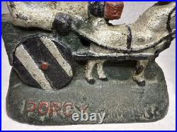 2 Vintage Porgy Charleston SC Cast Iron Doorstop Mule with Rider In Cart MINT B14