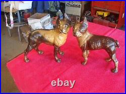 2 Vintage Rare Doorstop Cast Iron Boston Terrier Bull Dog Left & Right Facing