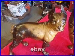 2 Vintage Rare Doorstop Cast Iron Boston Terrier Bull Dog Left & Right Facing