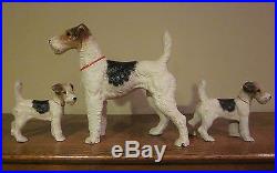 3 Antique Hubley Cast Iron Fox Terrier Dog Doorstops 1 Huge + 2 Small, Free Ship