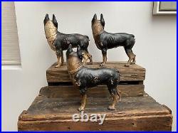 3 Awesome Antique Original Paint Boston Terrier Door Stops Cast Iron Dogs
