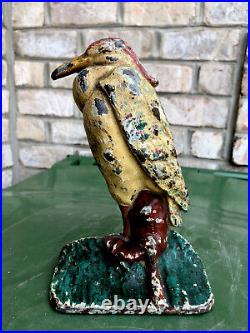 ALBANY CAST IRON HERON BIRD ART STATUE DOORSTOP ORIGINAL PAINT Great Patina 7.5