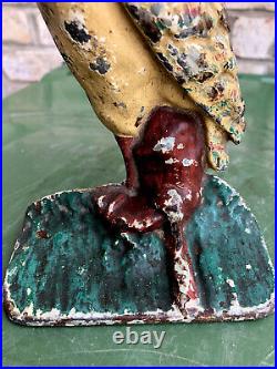 ALBANY CAST IRON HERON BIRD ART STATUE DOORSTOP ORIGINAL PAINT Great Patina 7.5