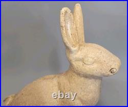 ANTIQUE 13.5 Lb CAST IRON GARDEN RABBIT BUNNY DOORSTOP CHIPPY CRAZED WHITE PAINT